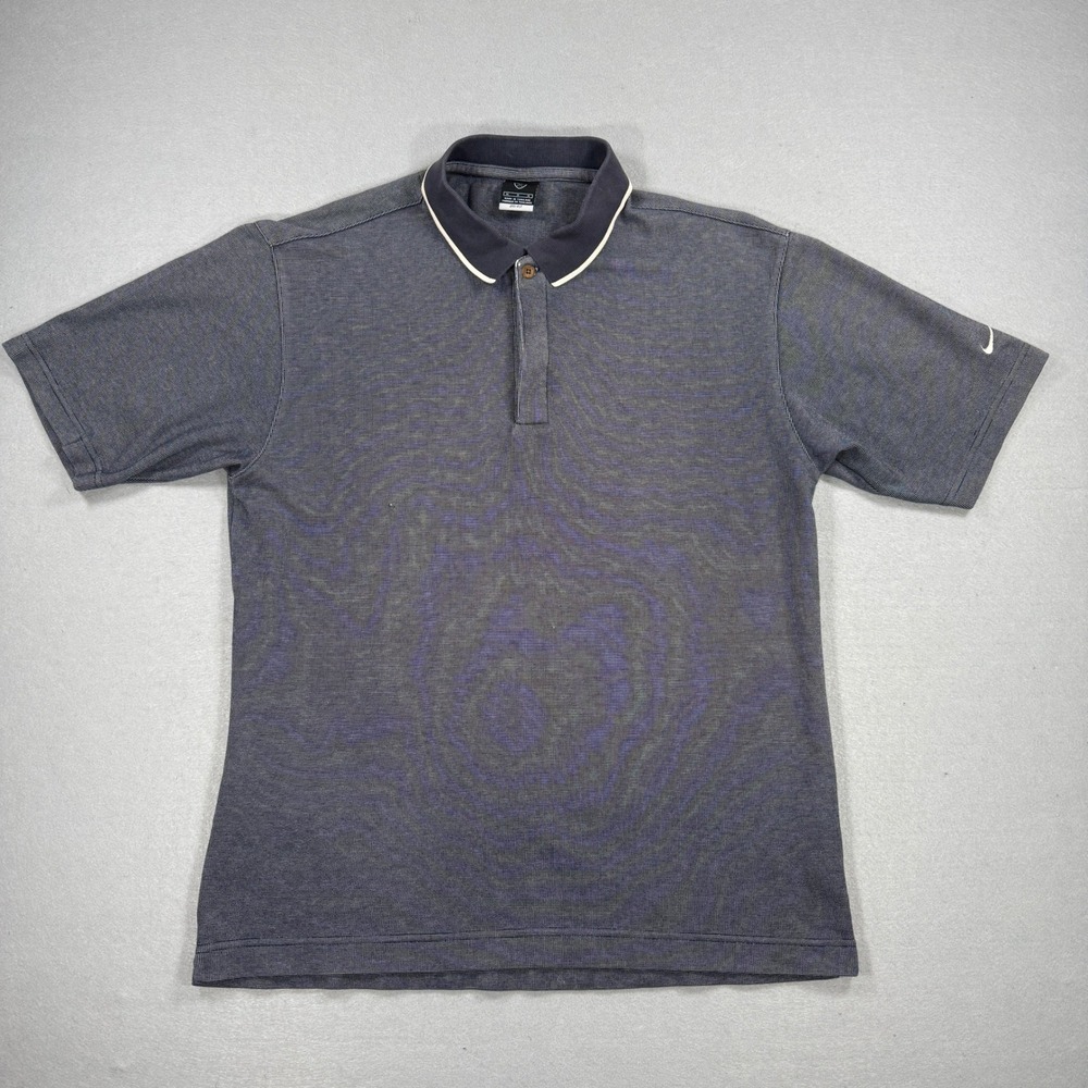 Nike Golf Dri-Fit Polo Shirt Mens Medium Navy Gray Houndstooth Swoosh Athletic